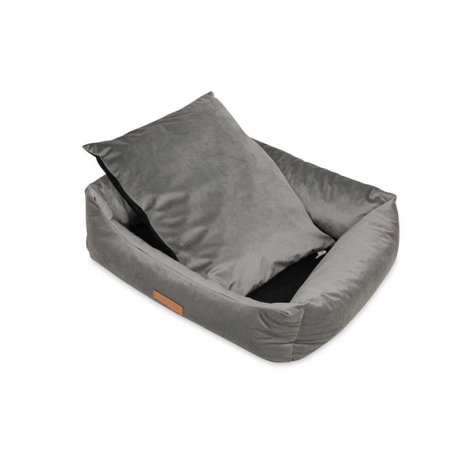 ANIMOOD Alex Hundebett, rechteckig - grauer Samtstoff (69x90)