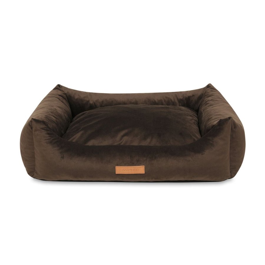 ANIMOOD Alex Hundebett, rechteckig - brauner Samtstoff (69x57)