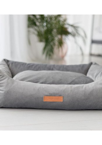 ANIMOOD Alex Hundebett, rechteckig - grauer Samtstoff (69x57)