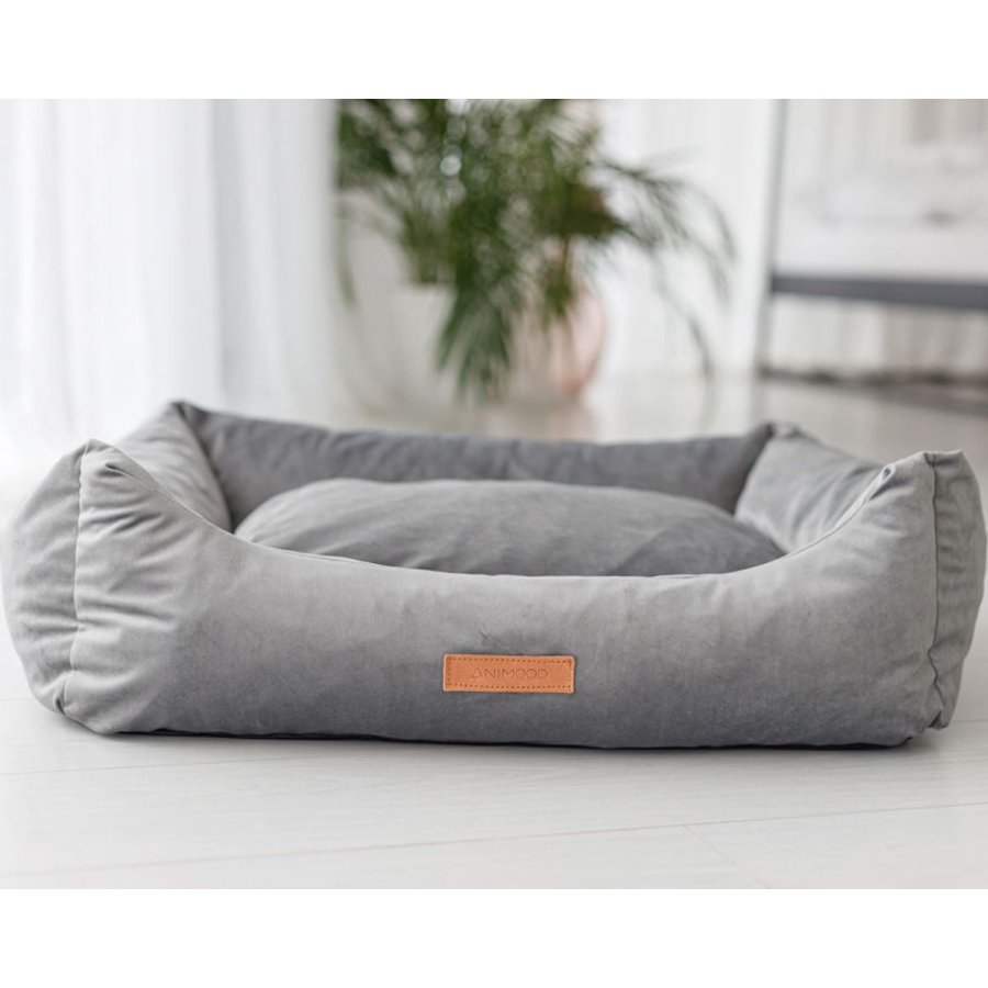 ANIMOOD Alex Hundebett, rechteckig - grauer Samtstoff (69x90)