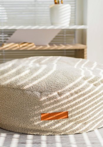 ANIMOOD Coco Pouf für Haustiere, rund – dunkelbeiger recycelter Bouclé-Stoff (67)