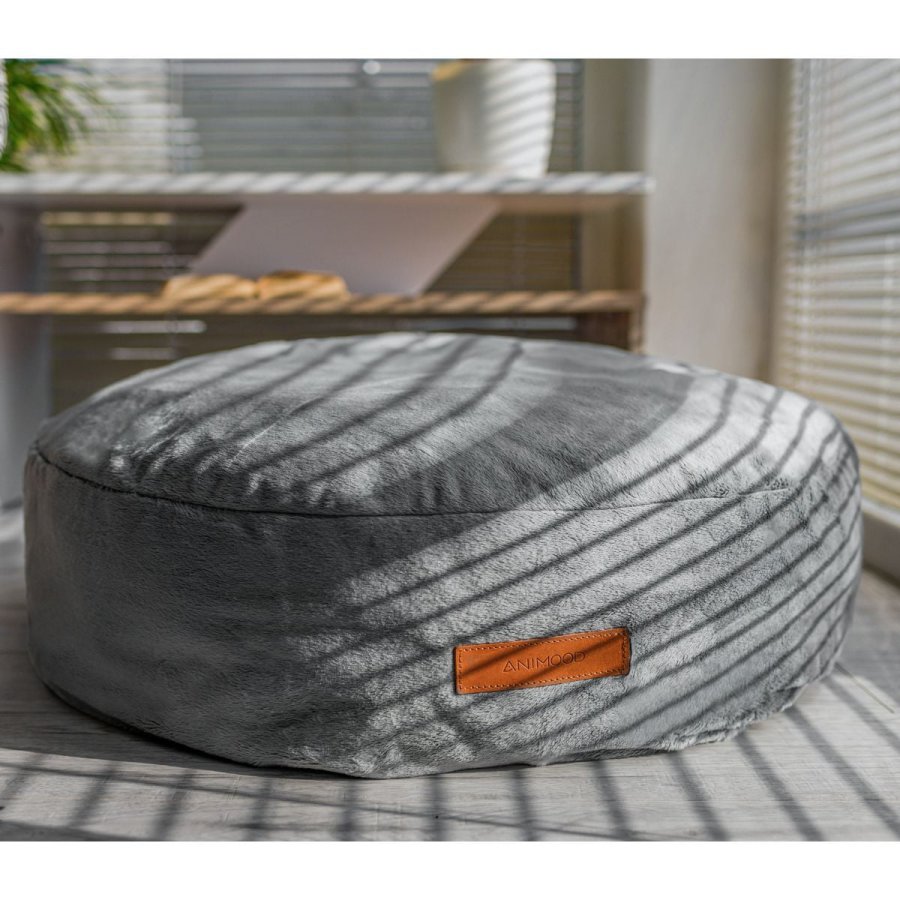 ANIMOOD Molly-puff for kjledyr, rund - mrkegr flyelsstoff (67)