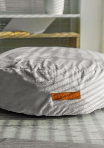 ANIMOOD Molly Pouf für Haustiere, rund – hellgrauer Samtstoff (67)