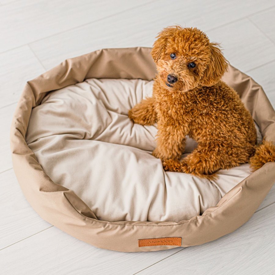 ANIMOOD Mia hundeseng, oval - beige flyelsstoff (62x51)