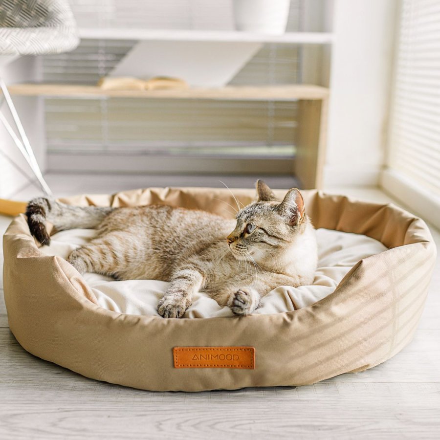 ANIMOOD Mia hundeseng, oval - beige flyelsstoff (62x51)