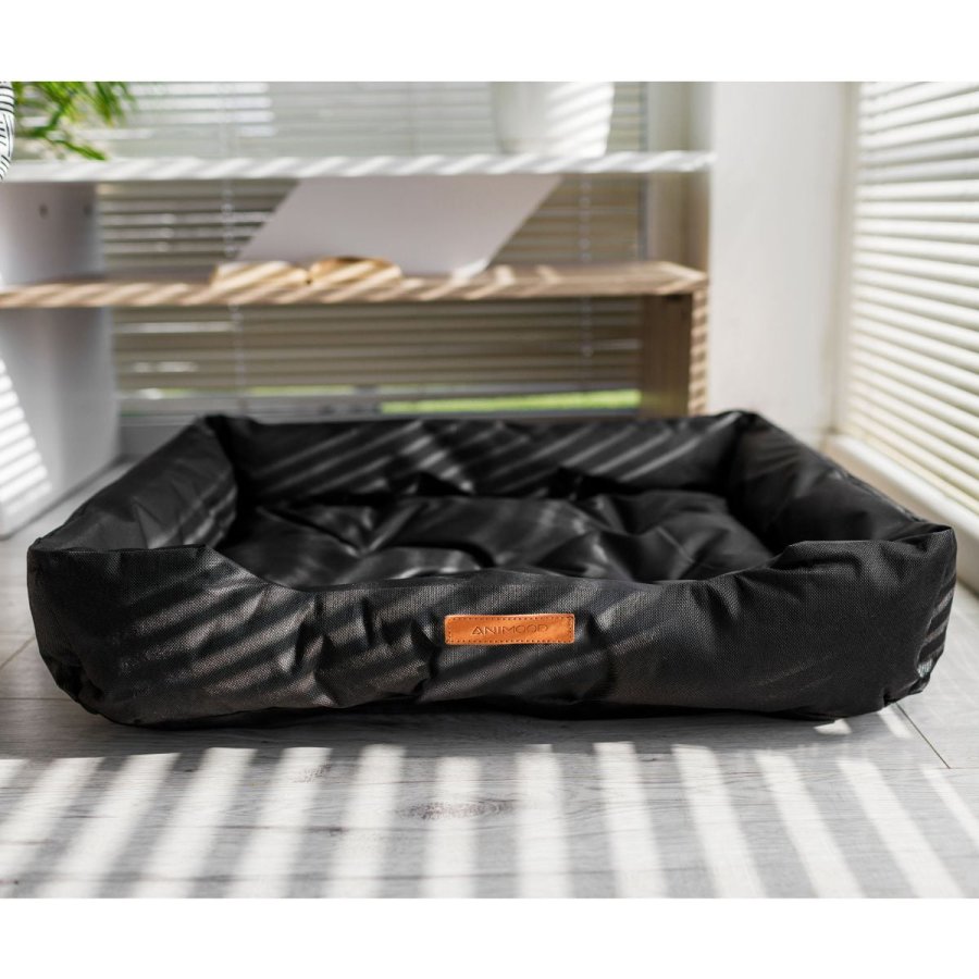ANIMOOD Milo vattert hundeseng, rektangulr - svart wigofilt stoff (76x60)