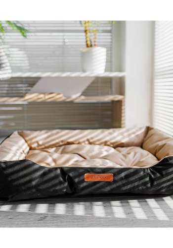 ANIMOOD Milo vattert hundeseng, rektangulr - beige og wigofilt stoff (76x60)