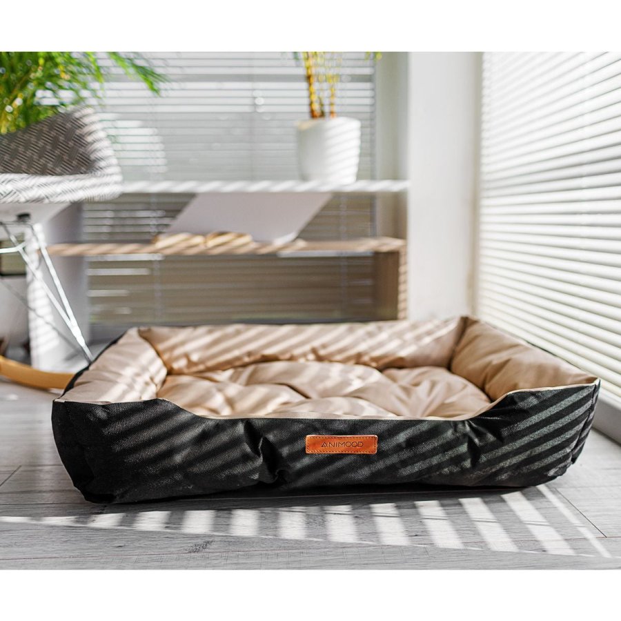 ANIMOOD Milo vattert hundeseng, rektangulr - beige og wigofilt stoff (76x60)