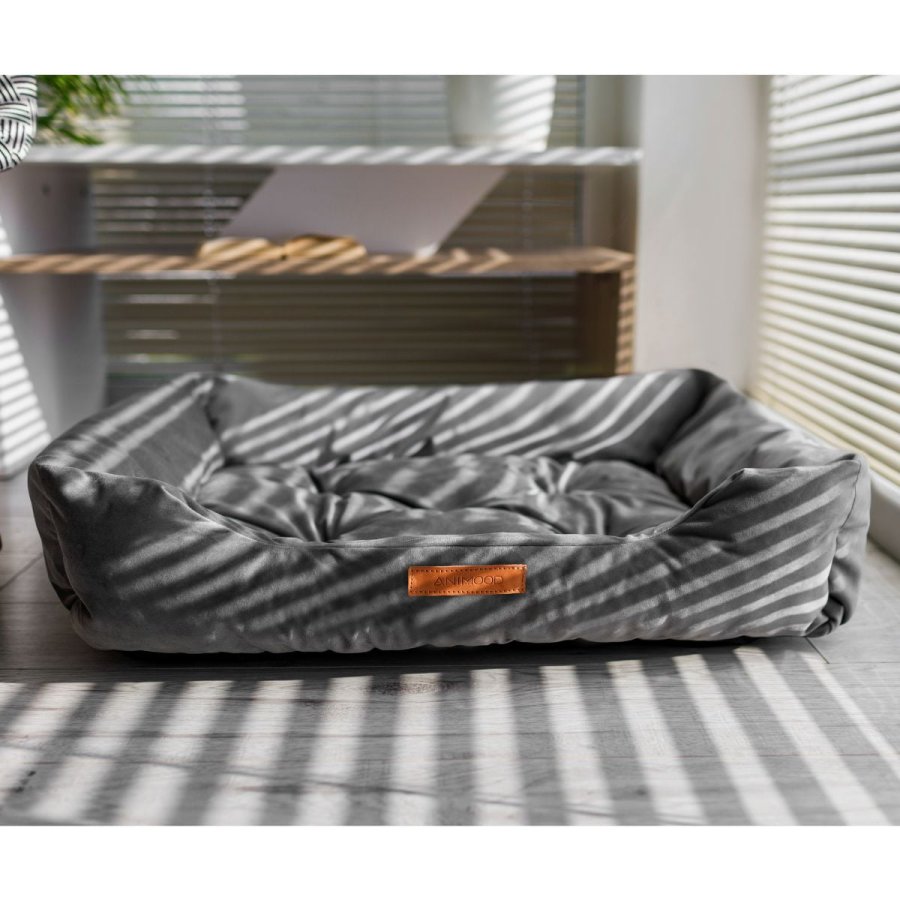 ANIMOOD Milo vattert hundeseng, rektangulr - gr flyelsstoff (76x60)