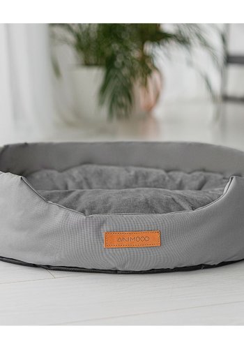 ANIMOOD Mia hundeseng, oval - gr flyelsstoff (62x51)