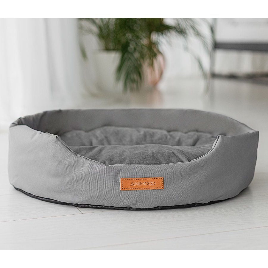 ANIMOOD Mia hundeseng, oval - gr flyelsstoff (72x61)