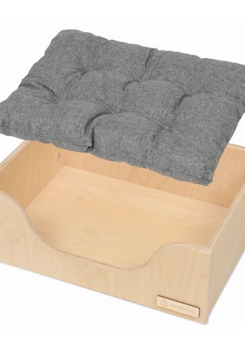 ANIMOOD Marti hundeseng, m. lysegr pute - naturlig kryssfiner (49x35)