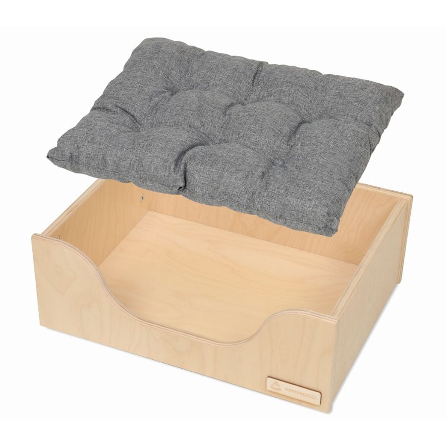 ANIMOOD Marti hundeseng, m. lys gr pute - naturlig kryssfiner (66x50)