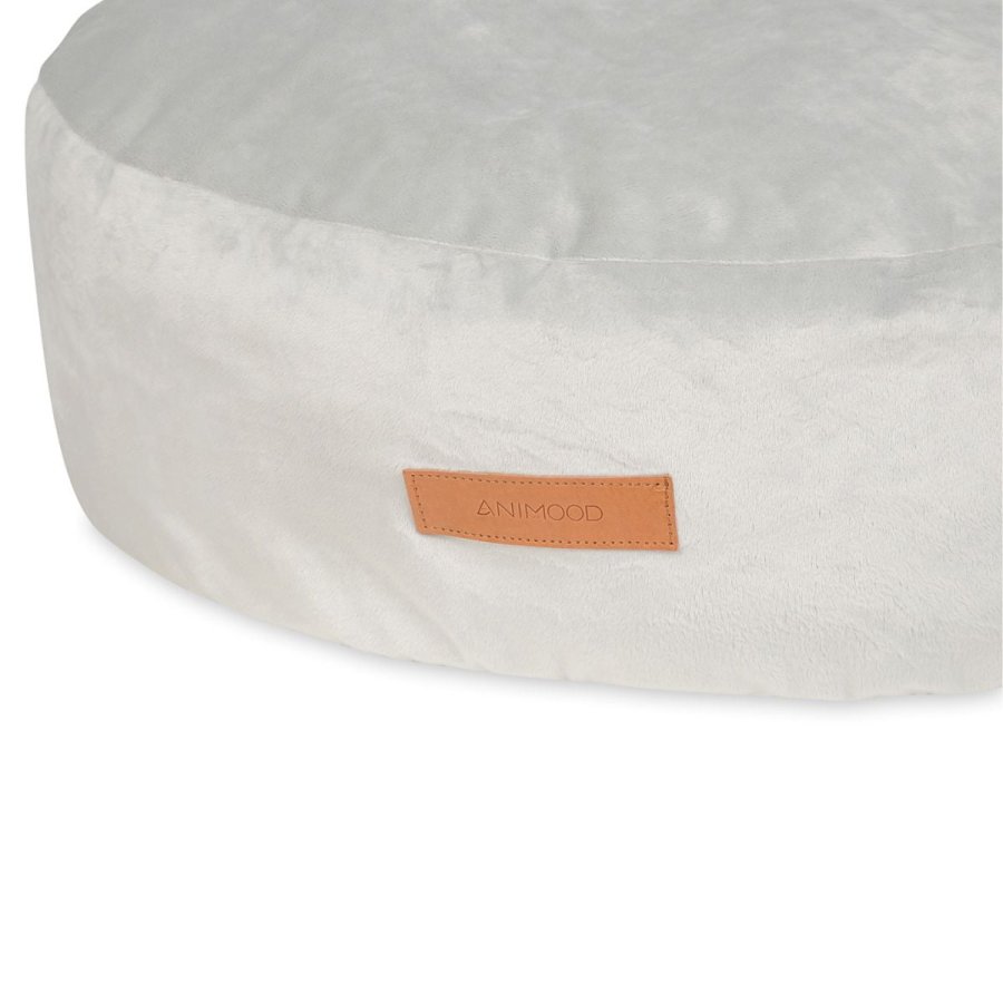 ANIMOOD Molly Pouf für Haustiere, rund – hellgrauer Samtstoff (67)