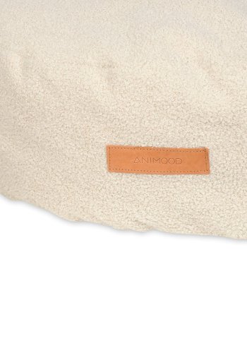 ANIMOOD Coco Pouf für Haustiere, rund – hellbeiger recycelter Bouclé-Stoff (67)