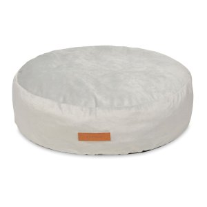 ANIMOOD Molly-puff för husdjur, rund - ljusgrtt sammetstyg (67)