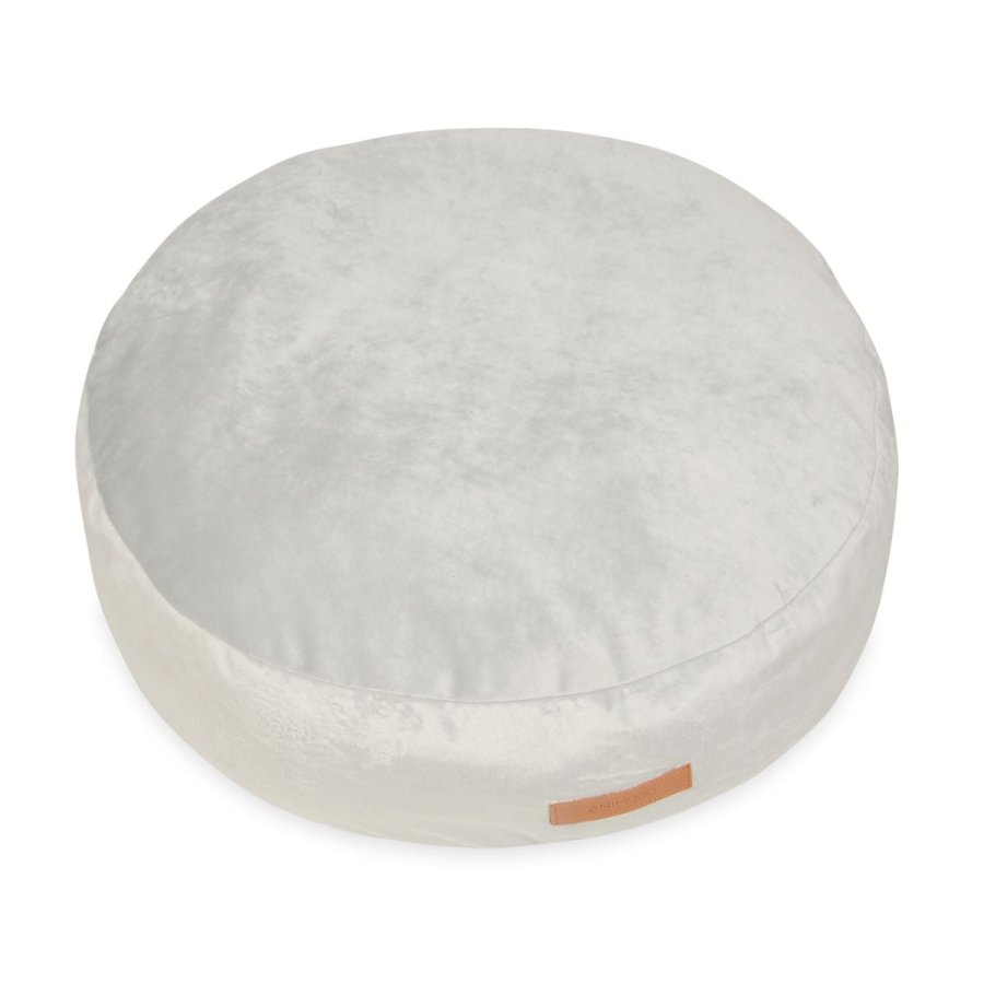 ANIMOOD Molly Pouf für Haustiere, rund – hellgrauer Samtstoff (67)
