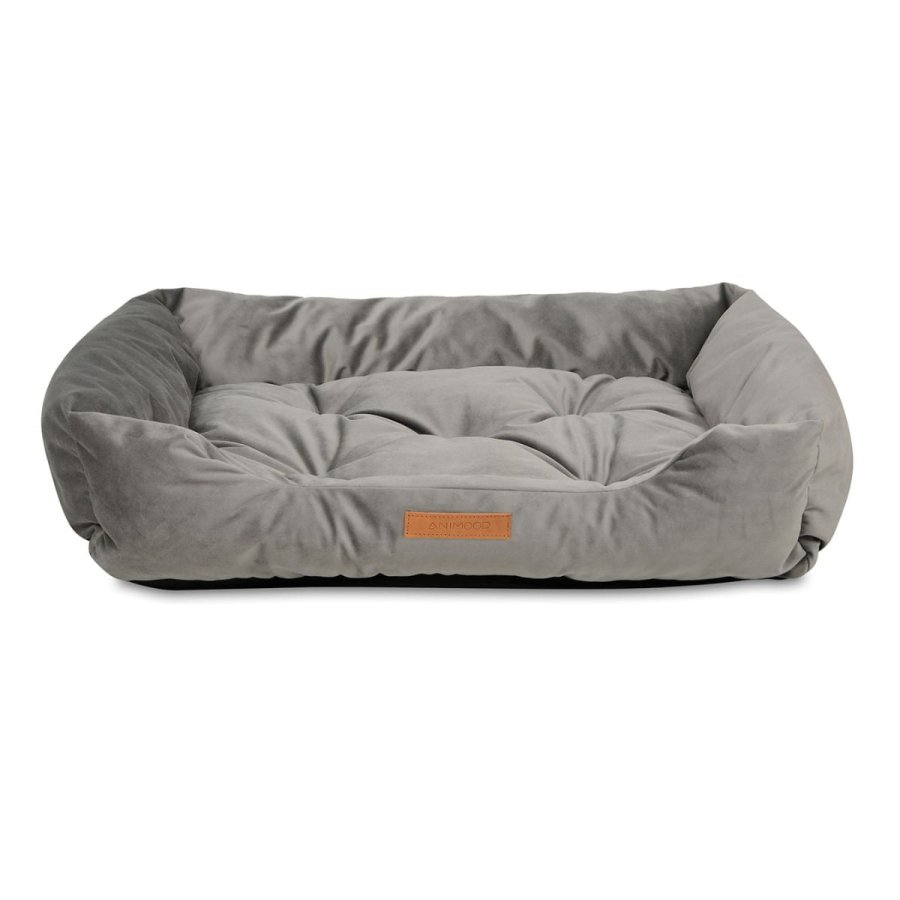 ANIMOOD Milo vattert hundeseng, rektangulr - gr flyelsstoff (76x60)