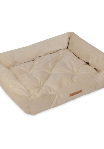 ANIMOOD Milo gestepptes Hundebett, rechteckig – beiger Samtstoff (76x60)