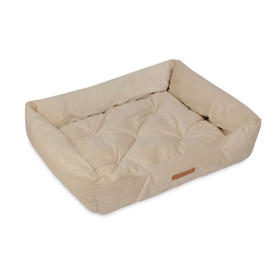 ANIMOOD Milo gestepptes Hundebett, rechteckig – beiger Samtstoff (76x60)