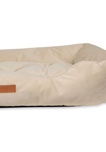ANIMOOD Milo gestepptes Hundebett, rechteckig – beiger Samtstoff (76x60)