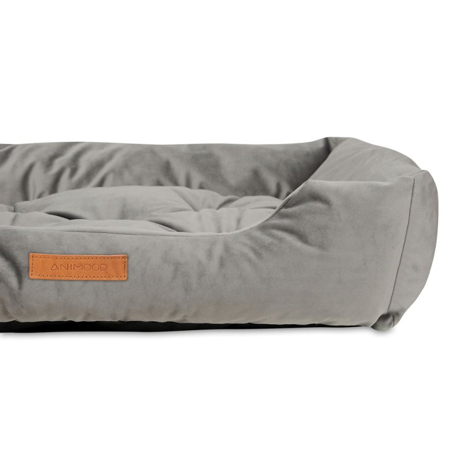ANIMOOD Milo vattert hundeseng, rektangulr - gr flyelsstoff (76x60)