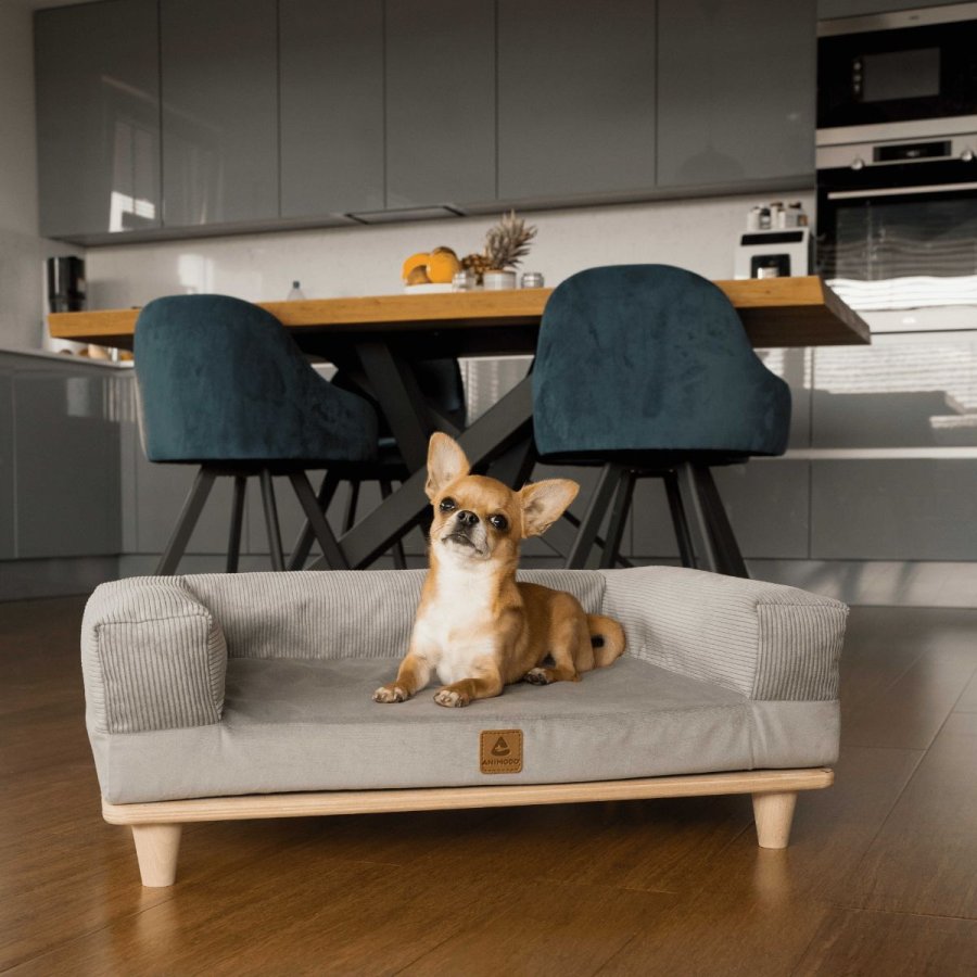 ANIMOD Sonya sofa for kjledyr, rektangulr - gr flyel og furu (67x53)