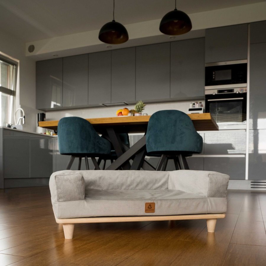 ANIMOD Sonya sofa for kjledyr, rektangulr - gr flyel og furu (67x53)