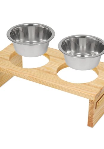 ANIMOOD Gloria Ständer für Hundenäpfe, mit Edelstahlnäpfen - Kiefer natur (36x12)