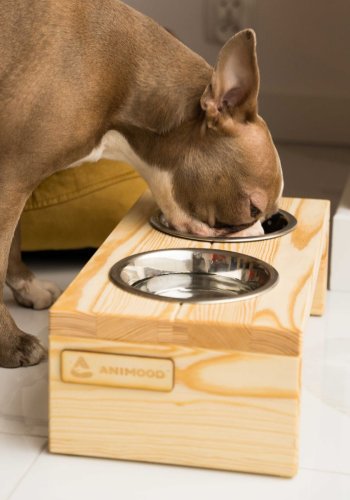 ANIMOOD Gloria Ständer für Hundenäpfe, mit Edelstahlnäpfen - Kiefer natur (36x12)