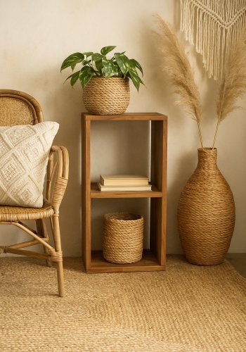 NOCNOI Puzzle rektangulr reol, m. 2 rum - massiv olieret valnd, til vg/gulv (70x36)