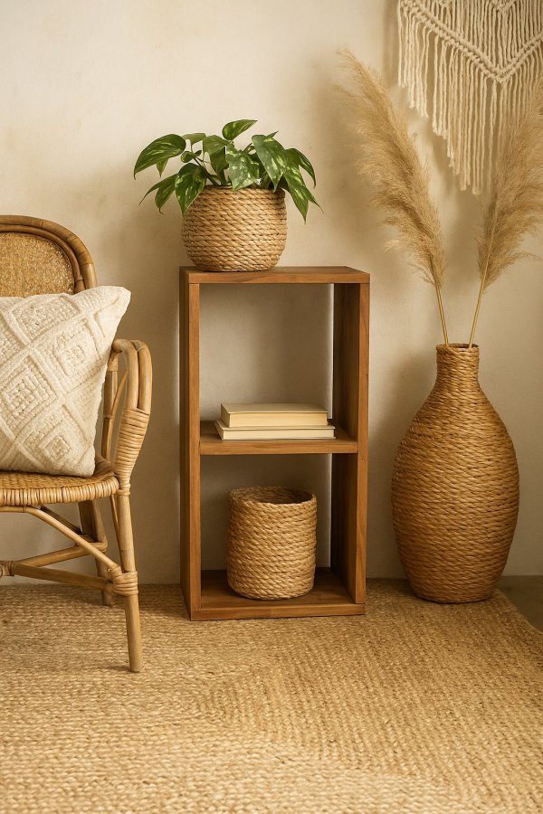 NOCNOI Puzzle rektangulr reol, m. 2 rum - massiv olieret valnd, til vg/gulv (70x36)