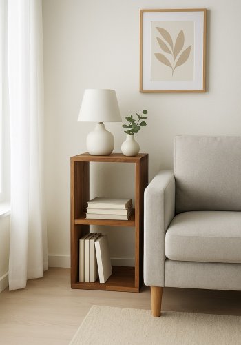 NOCNOI Puzzle rektangulr reol, m. 2 rum - massiv olieret valnd, til vg/gulv (70x36)