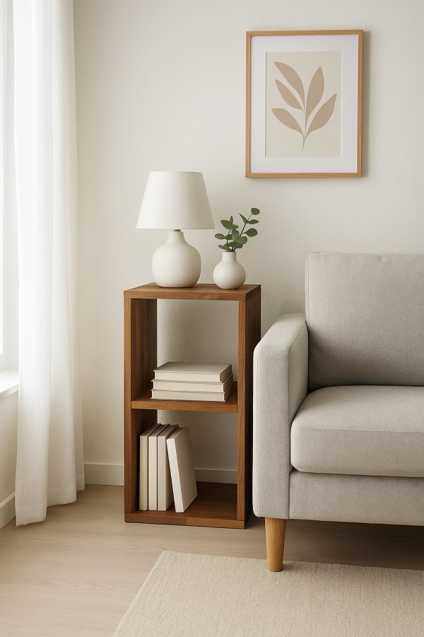 NOCNOI Puzzle rektangulr reol, m. 2 rum - massiv olieret valnd, til vg/gulv (70x36)