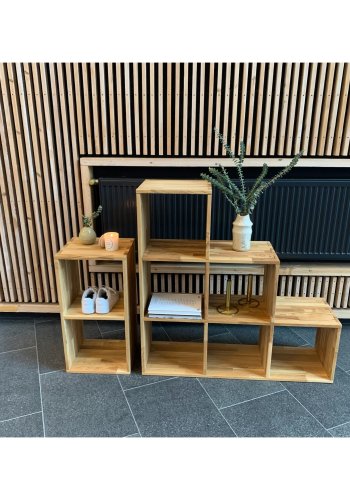 NOCNOI Puzzle rektangulr reol, m. 2 rum - massiv olieret eg, til vg/gulv (70x36)