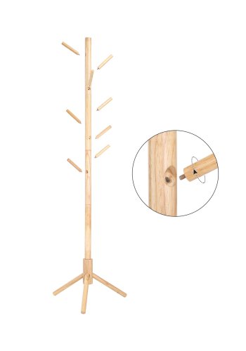 VASAGLE RCR004N01 stumtjener, m. 8 kroge, 3 h�jdeindstillinger - natur gummitr�