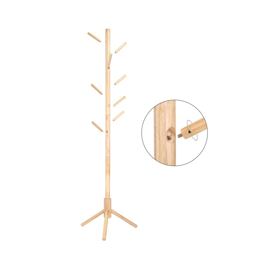 VASAGLE RCR004N01 stumtjener, m. 8 kroge, 3 h�jdeindstillinger - natur gummitr�