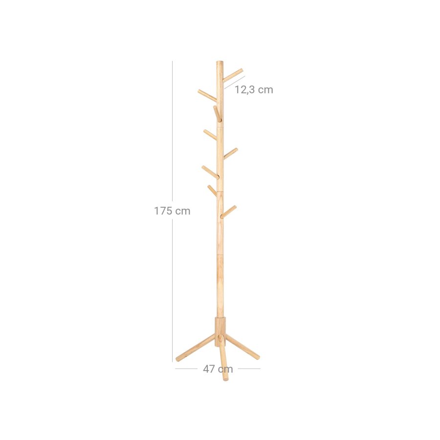 VASAGLE RCR004N01 stumtjener, m. 8 kroge, 3 h�jdeindstillinger - natur gummitr�