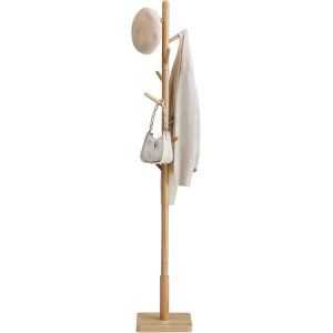 VASAGLE Knagkrok, heltre, frittst�ende knagkrok med 8 kroker til jakker, hatter, vesker, lommeb�ker, til entr&eacute;, inngang, kroker og stang i gummitre, naturlig beige RCR010N01