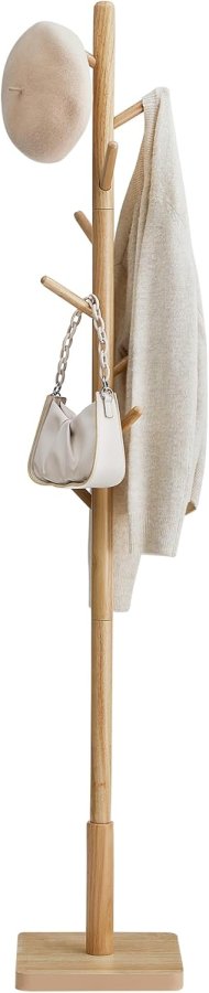 VASAGLE Knagkrok, heltre, frittst�ende knagkrok med 8 kroker til jakker, hatter, vesker, lommeb�ker, til entr&eacute;, inngang, kroker og stang i gummitre, naturlig beige RCR010N01