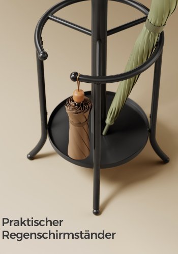 SONGMICS Frittst�ende klesstativ, kjolestativ med paraplyholder, 12 kroker, metall, 175 cm h�y, for gang, stue, soverom, blekksvart RCR011B01