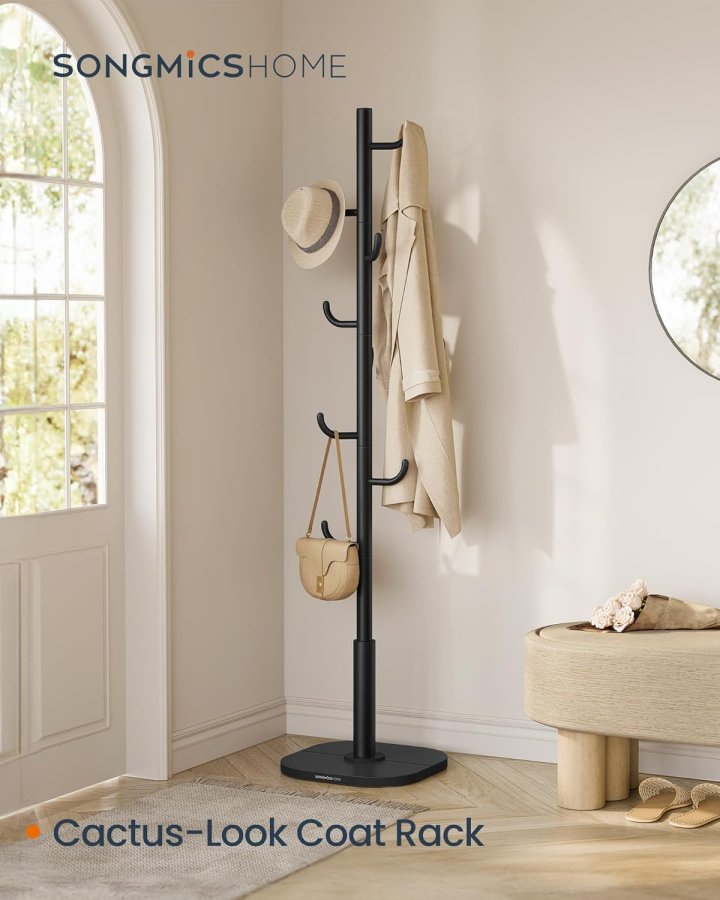 SONGMICS HOME Kaktusformet klesstativ, klesstativstativ, st�ende klesstativ, 8 robuste kroker med buede ender, 175,3 cm h�ye, for kl�r, hatter, vesker, blekksvart RCR039B01