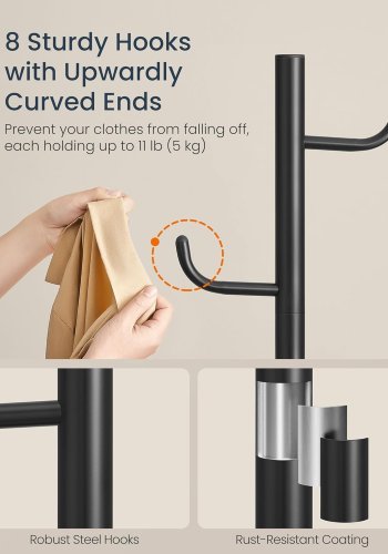 SONGMICS HOME Kaktusformet klesstativ, klesstativstativ, st�ende klesstativ, 8 robuste kroker med buede ender, 175,3 cm h�ye, for kl�r, hatter, vesker, blekksvart RCR039B01