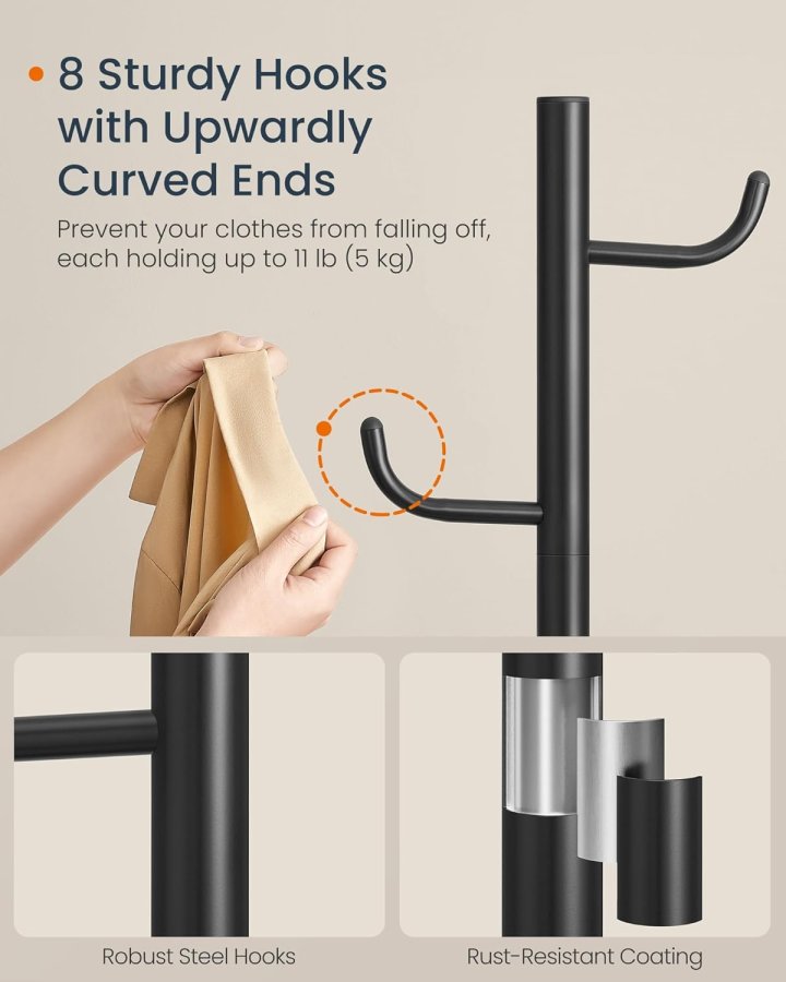 SONGMICS HOME Kaktusformet klesstativ, klesstativstativ, st�ende klesstativ, 8 robuste kroker med buede ender, 175,3 cm h�ye, for kl�r, hatter, vesker, blekksvart RCR039B01