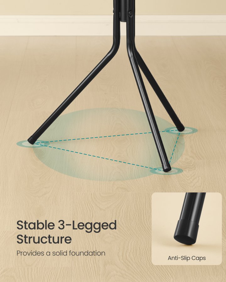 SONGMICS Knagerull, metallknagerull, frittst�ende oppbevaringshylle for kl�r, vesker, hatter, 175 cm h�y, 16 kroker, for gang, stue, soverom, blekksvart RCR081BH01