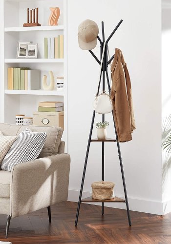 VASAGLE Stehpult, mit 6 Haken und 2 Ablagen – braune Spanplatte und schwarzer Stahl