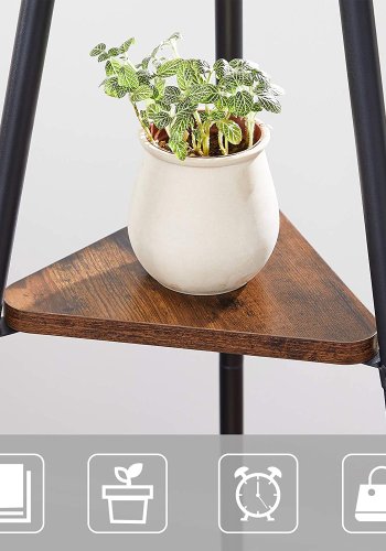 VASAGLE Stehpult, mit 6 Haken und 2 Ablagen – braune Spanplatte und schwarzer Stahl