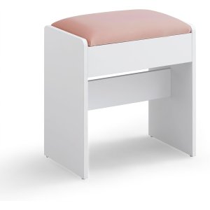 VASAGLE RDS001W01 Toiletbordskammel Polstret fl�jls makeupskammel med skridsikre fodpuder til omkl�dningsrum, sovev�relse, entr&eacute;, mat hvid pastelrosa