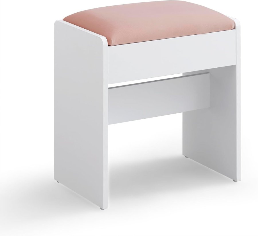 VASAGLE RDS001W01 Toiletbordskammel Polstret fl�jls makeupskammel med skridsikre fodpuder til omkl�dningsrum, sovev�relse, entr&eacute;, mat hvid pastelrosa