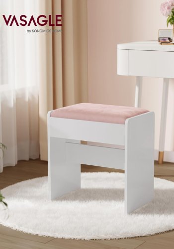 VASAGLE RDS001W01 toiletbordskammel, m. skridsikre fodpuder, rektangul�r - pastel rosa fl�jl og mat hvid sp�nplade (45x28,6)